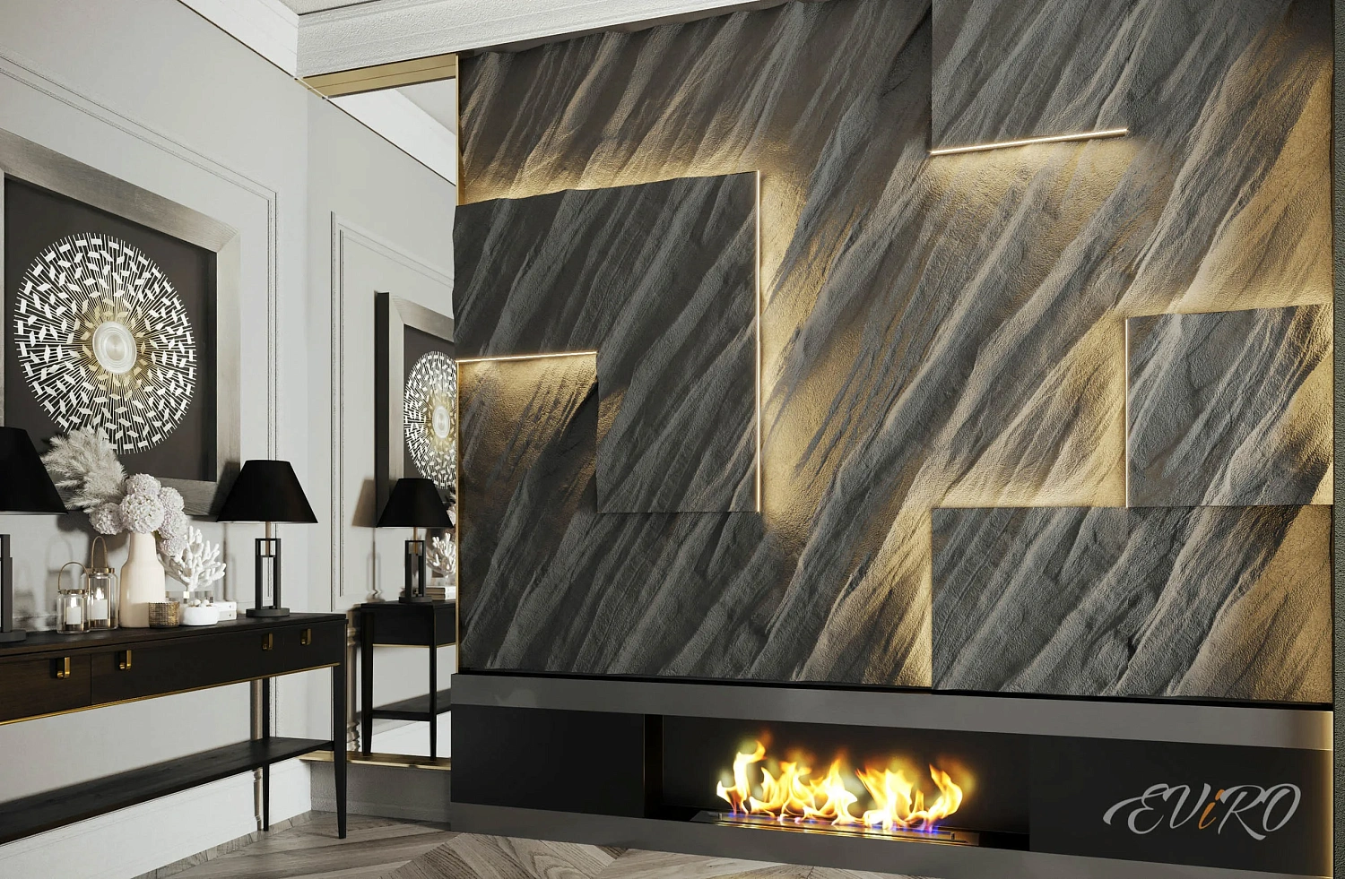 Гипсовая 3D панель EViRO Line Rock LED